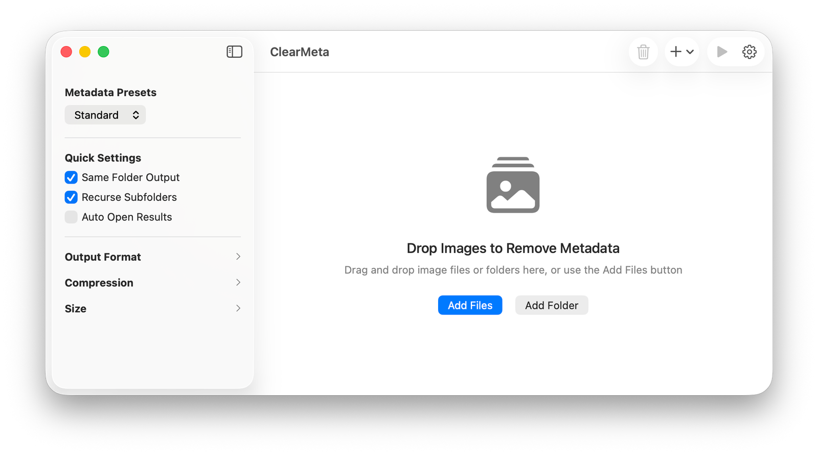 ClearMeta Main Interface - Light Mode