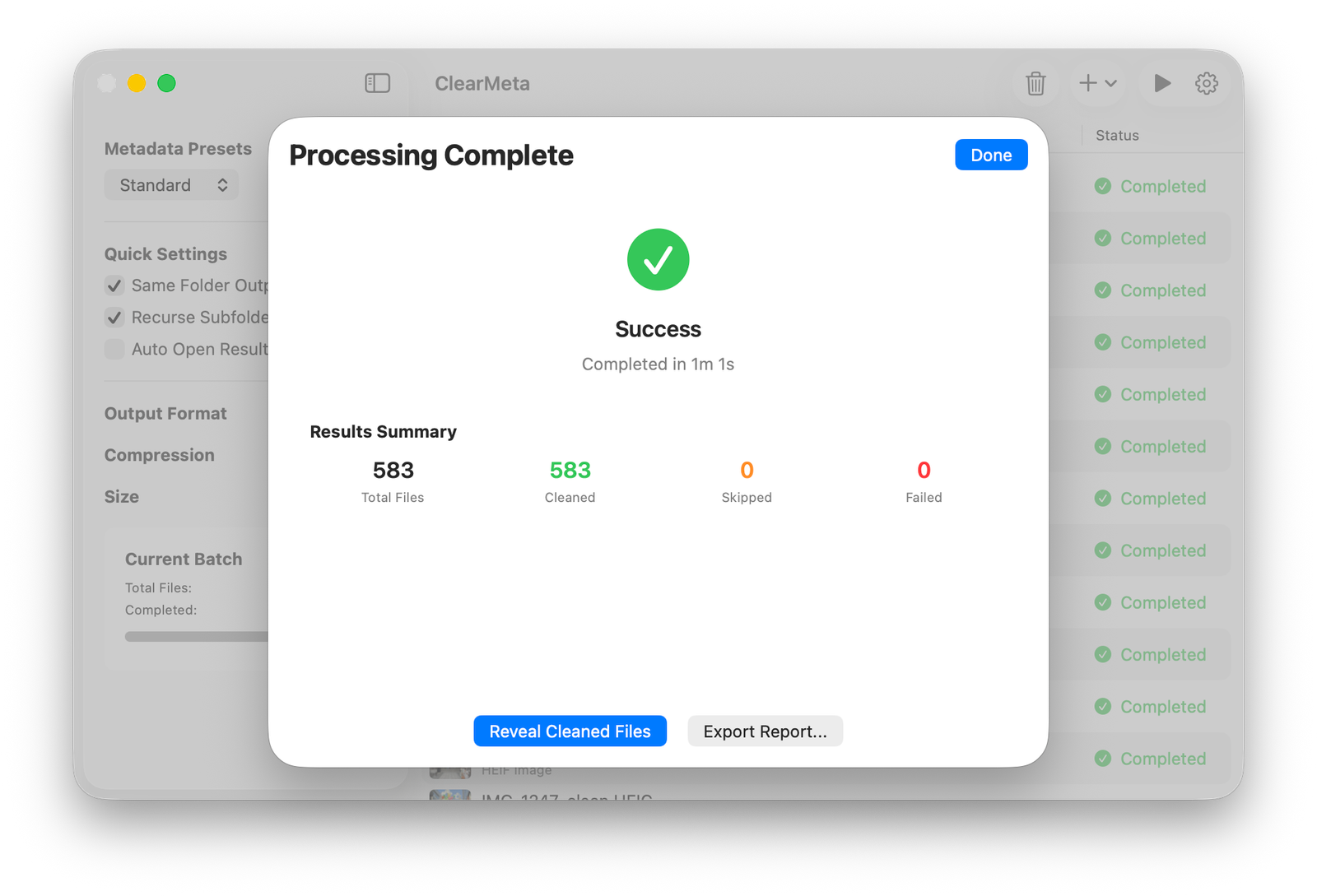 ClearMeta Results - Light Mode